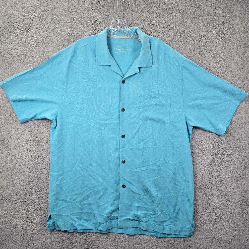 Tommy Bahama Men's BlueFloral Button Hawaiian Shirt Size Large Short Sleeve